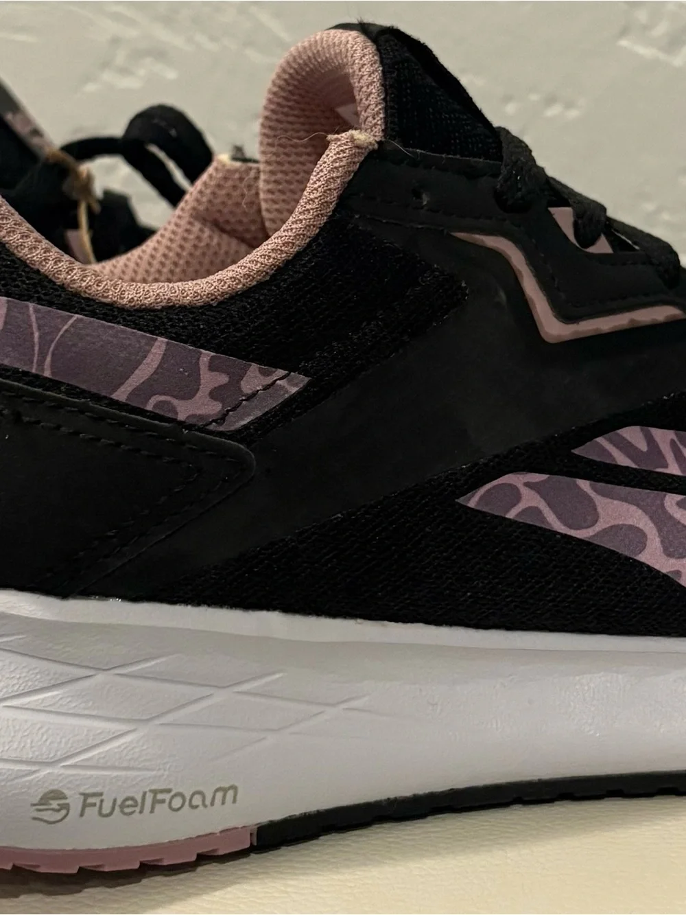 Reebok Black Shoe with Lilac Collar and Orange Insole